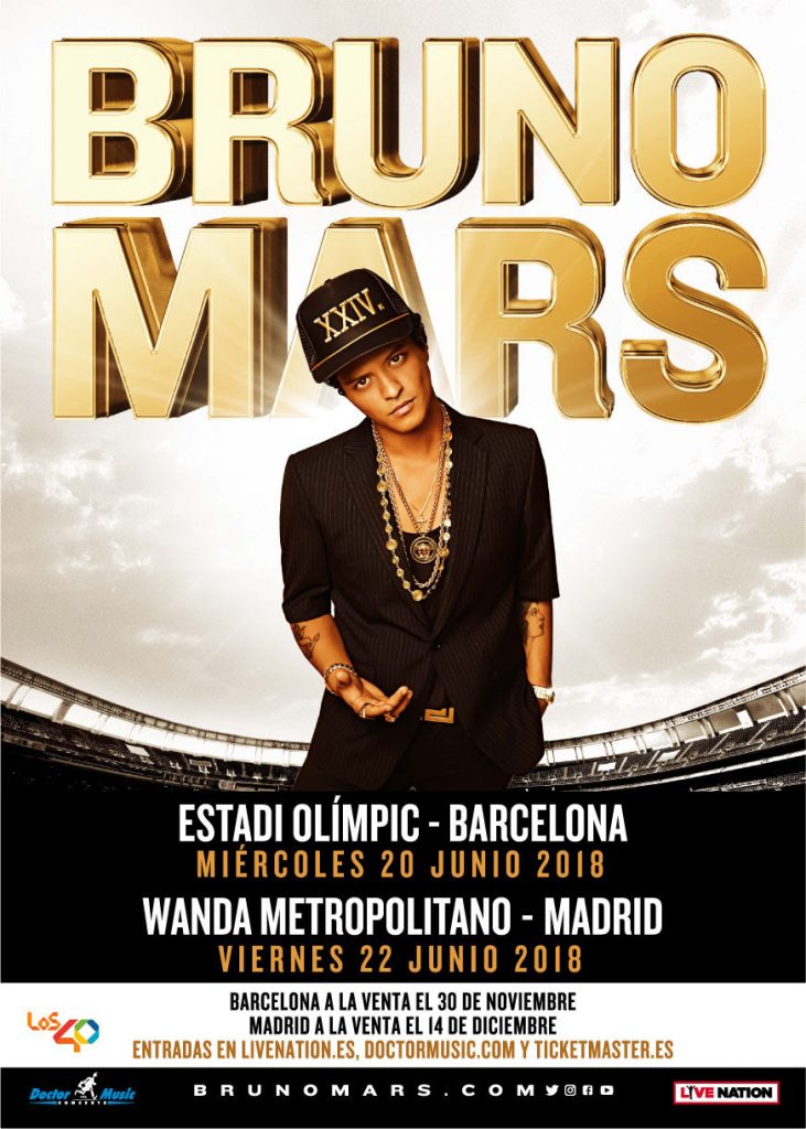 Bruno Mars anuncia gira de estadios en Barcelona y Madrid en 2018
