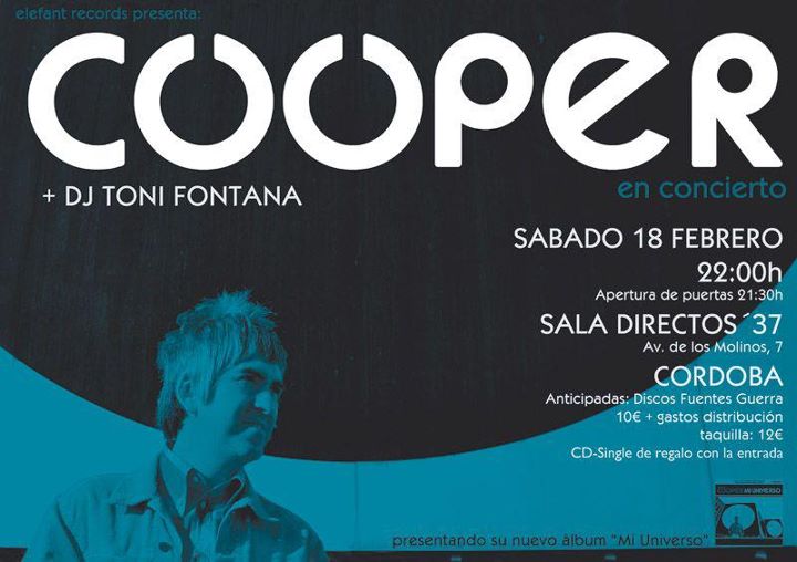 Cooper el 18 de Febrero en Sala Directos ’37, Córdoba