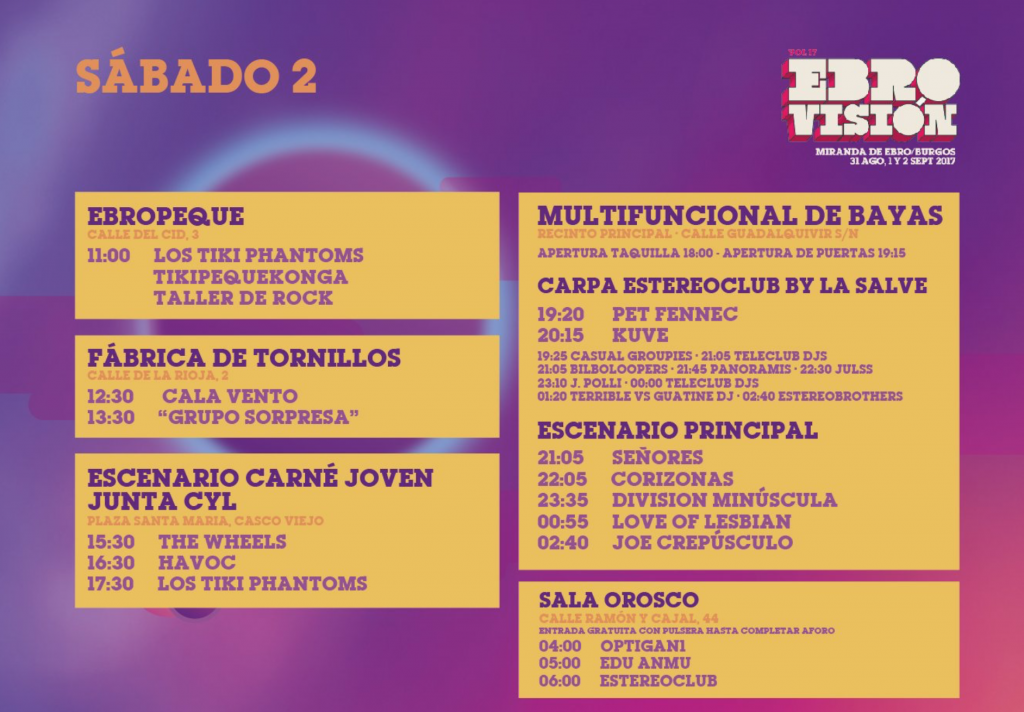 Horarios del festival Ebrovisión 2017