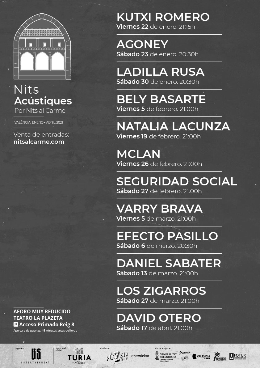 ‘Nits al Carme’ presenta ‘Nits Acústiques’ un ciclo de conciertos íntimos de enero a mayo en el Teatro La PlaZeta de València