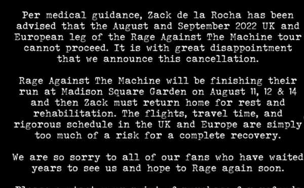 Rage Against The Machine cancelan su gira europea y su consecuente paso por Mad Cool Sunset y Andalucía Big Festival